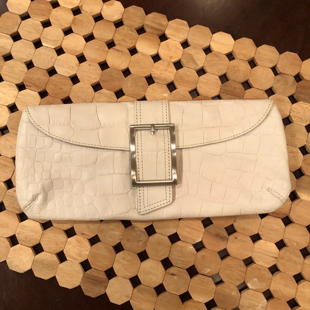 Kenneth Cole NY white croc print leather clutch